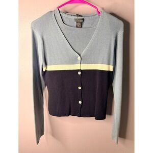 Takeout Vintage 90s Blue Colorblock Ribbed Knit Cardigan and Tank Twin Set M
